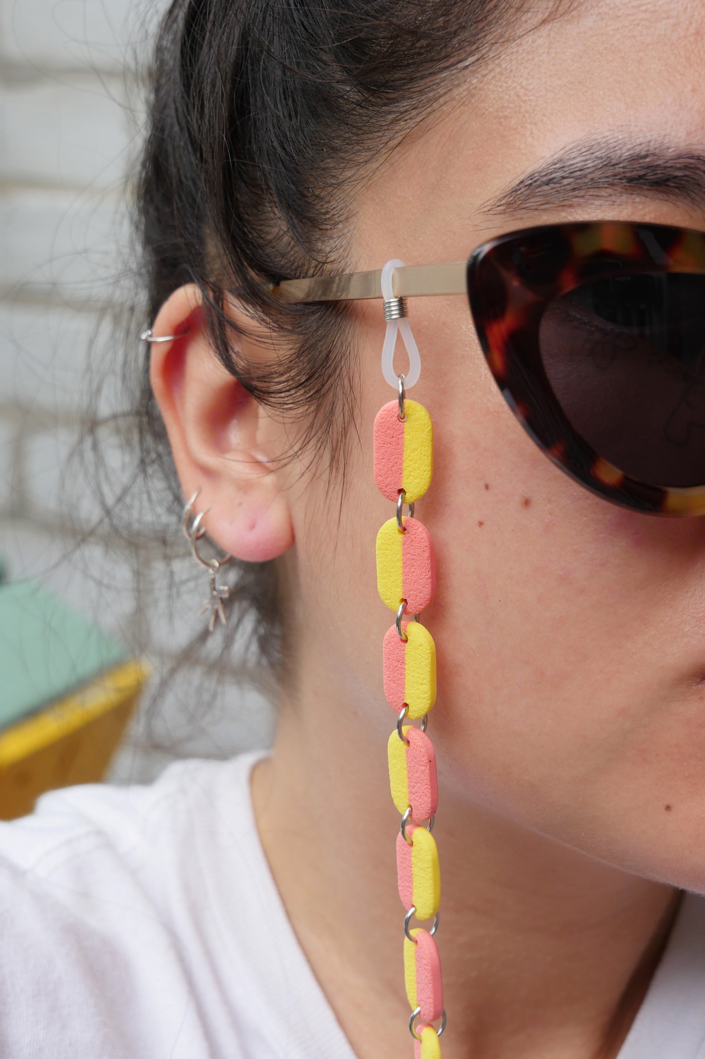 Chaîne de lunette Garance - bicolore corail & jaune | Accessoires