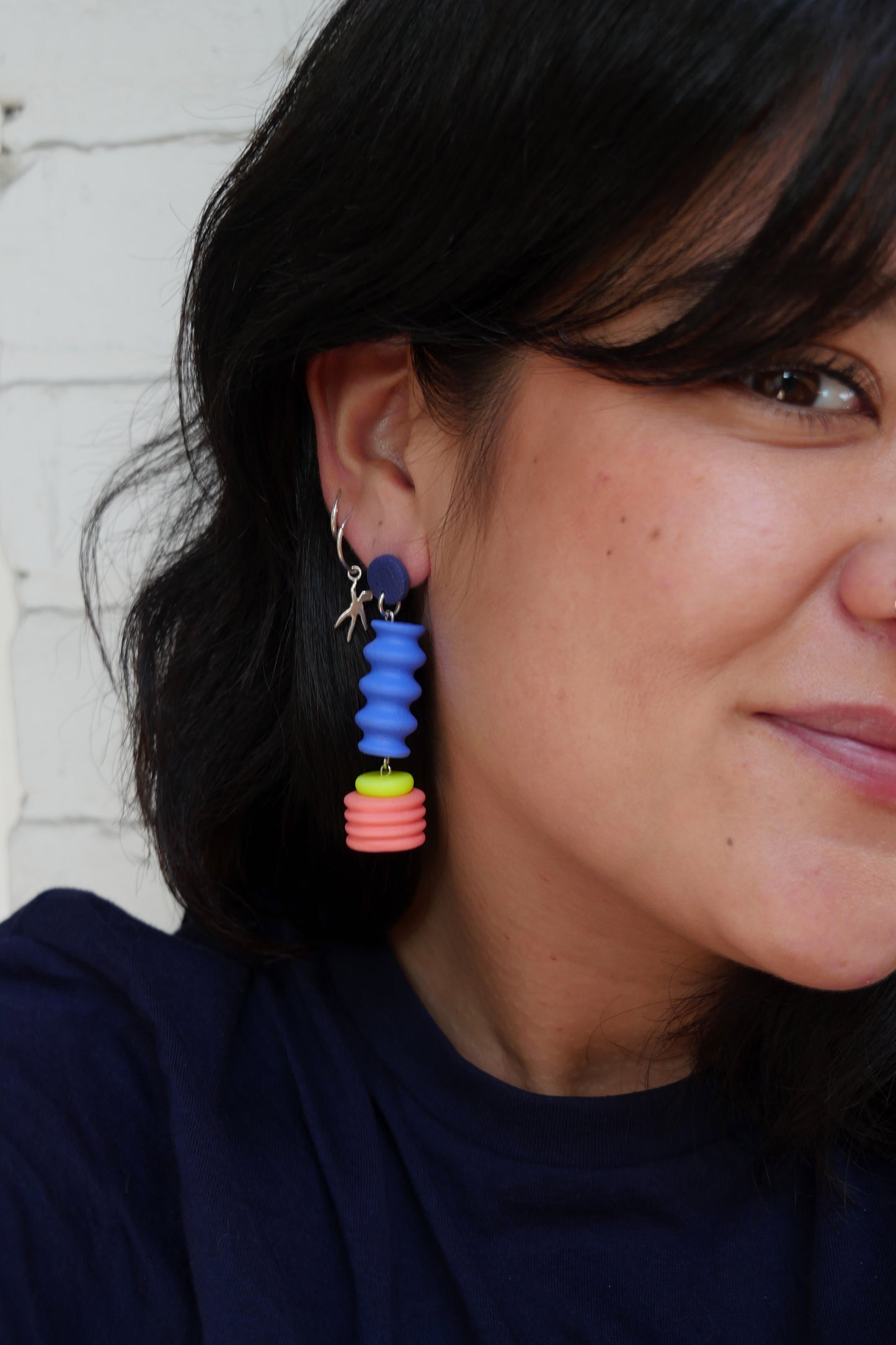 Boucles d'oreilles pendantes - Art déco Bleu, Corail et Jaune | SOLDES