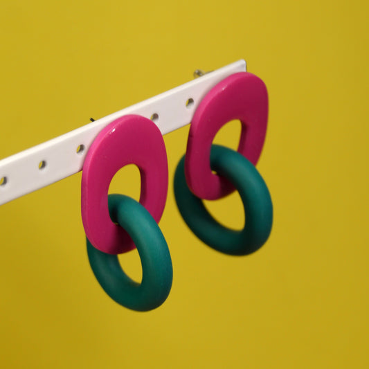 Boucles d'oreilles Lauriette - géométrique vert & rose | Collection Permanente