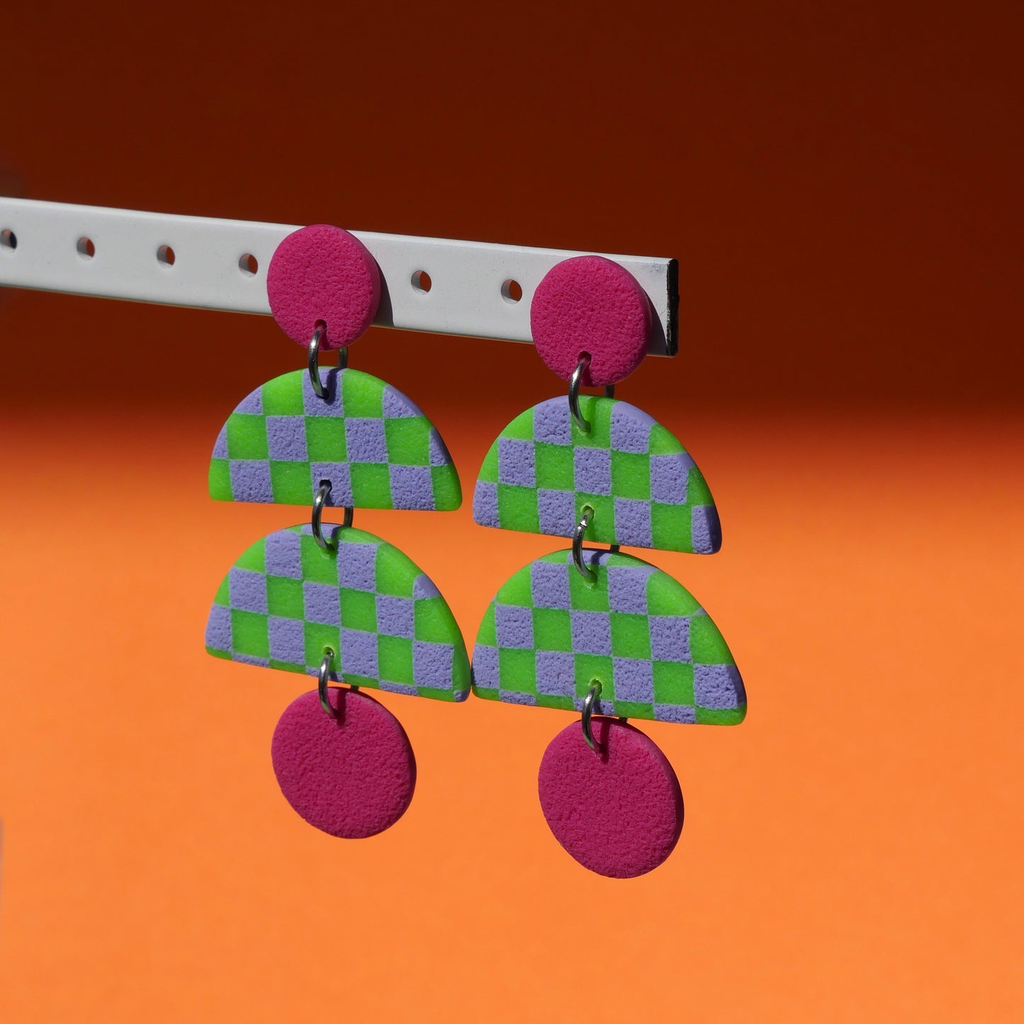 Boucles d'oreilles - Pop damier vert & violet | SOLDES