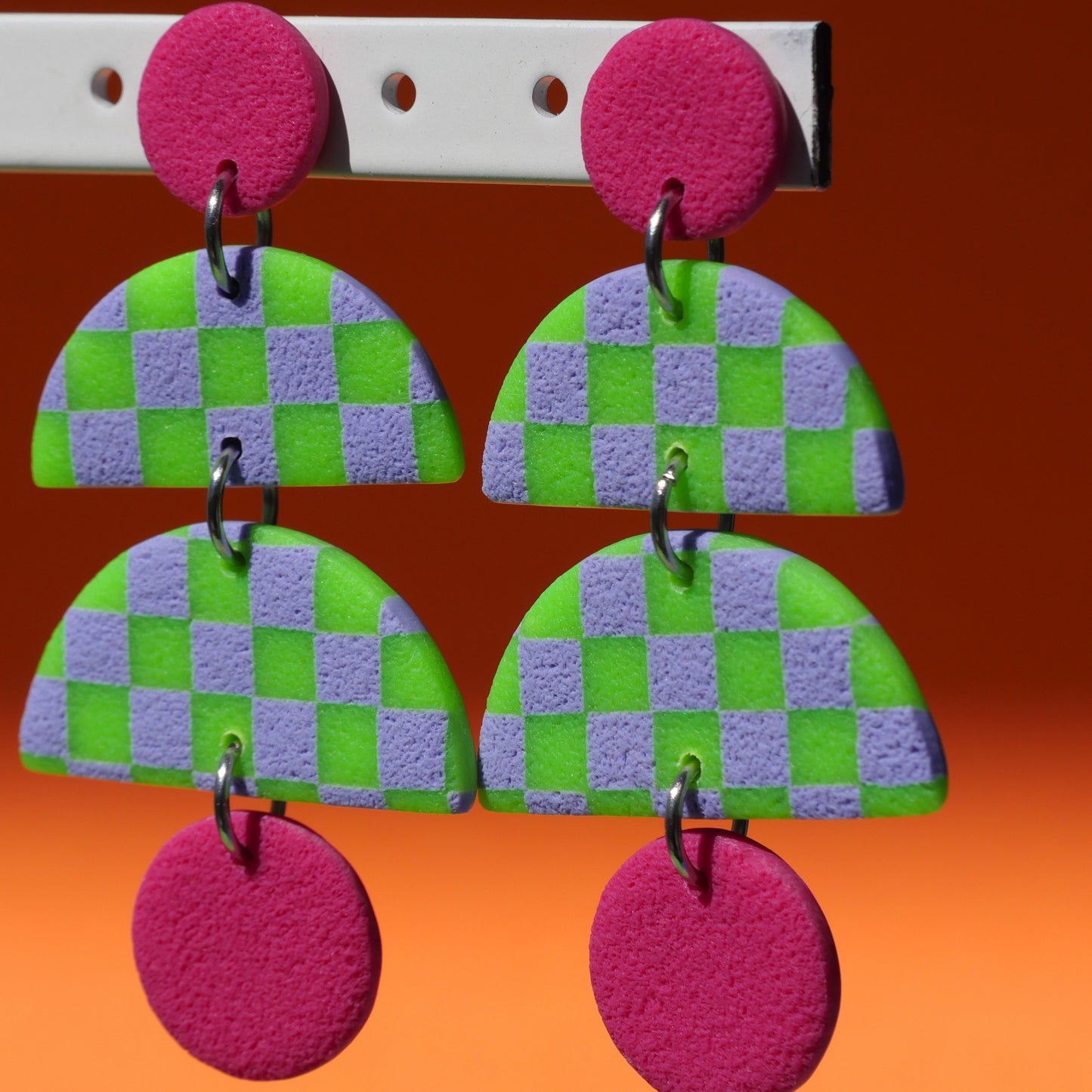 Boucles d'oreilles - Pop damier vert & violet | SOLDES