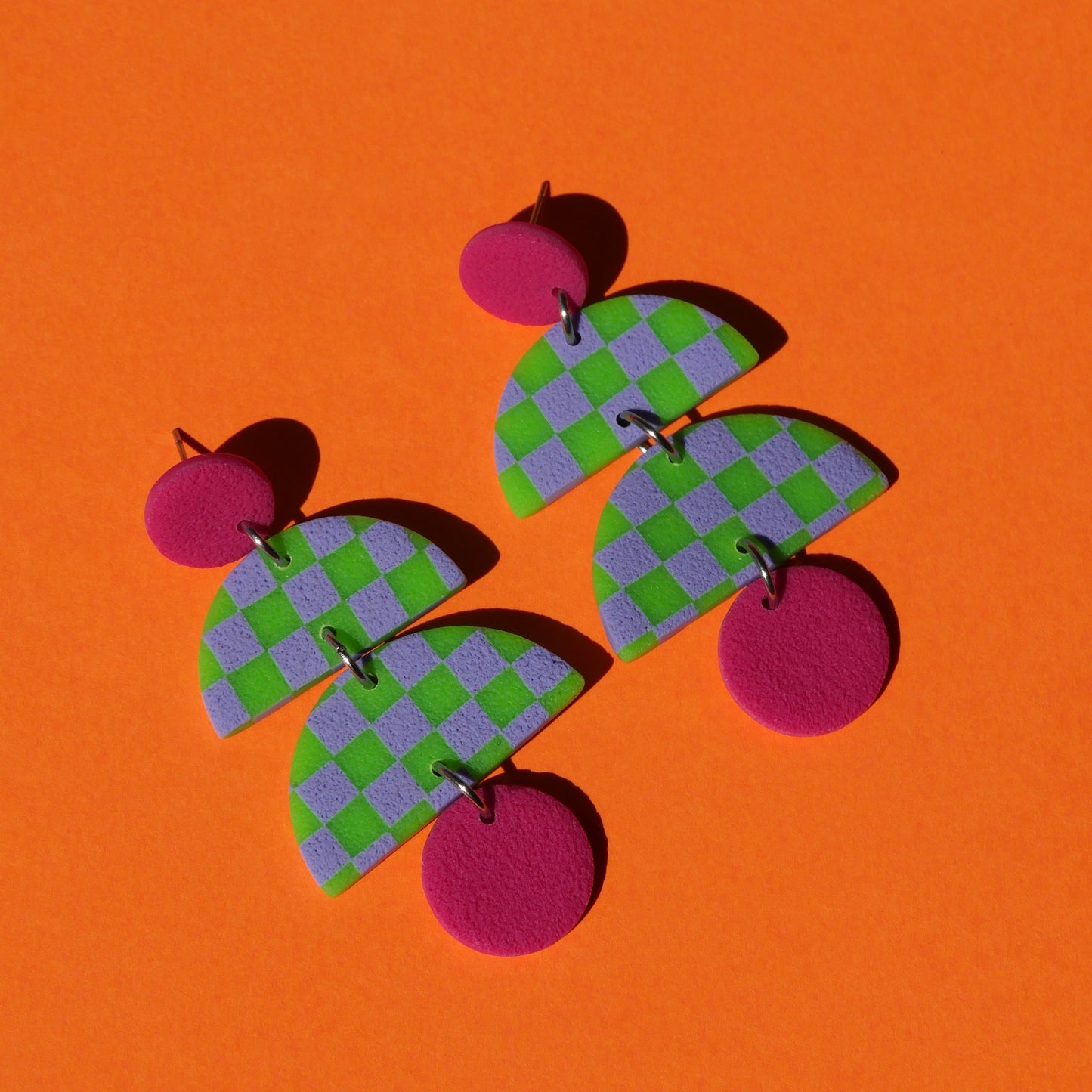 Boucles d'oreilles - Pop damier vert & violet | SOLDES