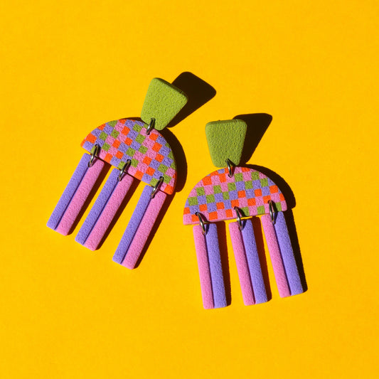 Boucles d'oreilles - Damier à frange | SOLDES