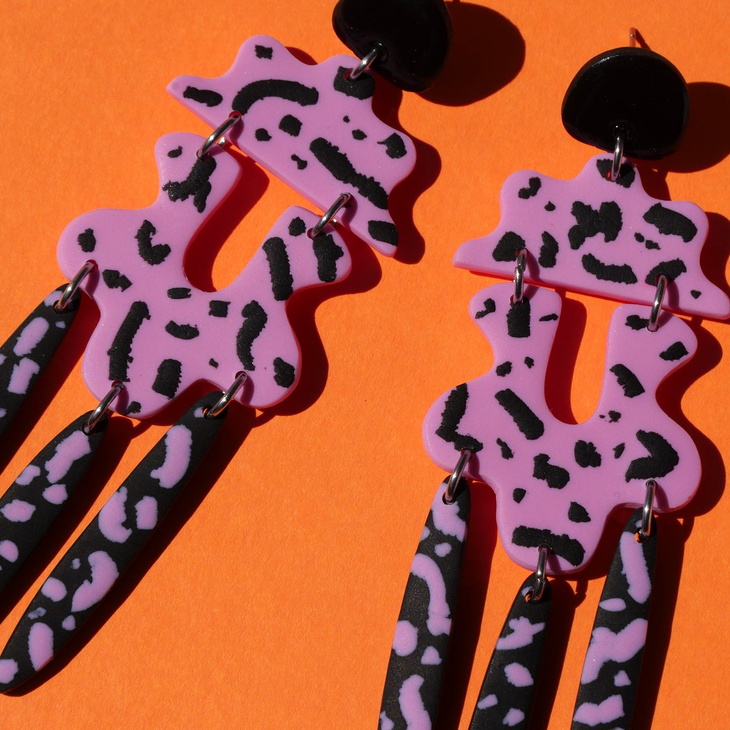 Boucles d'oreilles - Confettis noir & rose | SOLDES