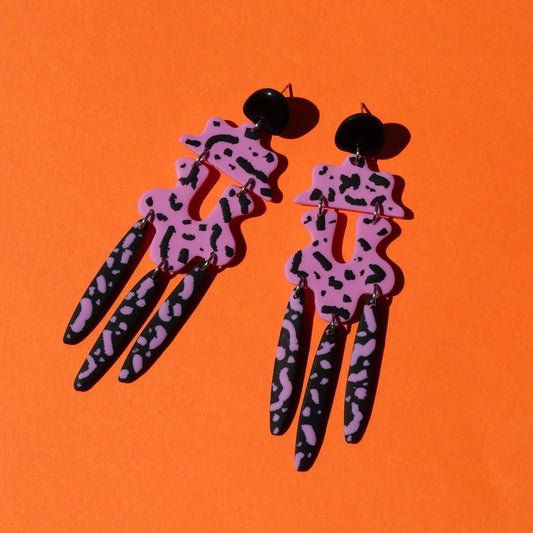 Boucles d'oreilles - Confettis noir & rose | SOLDES