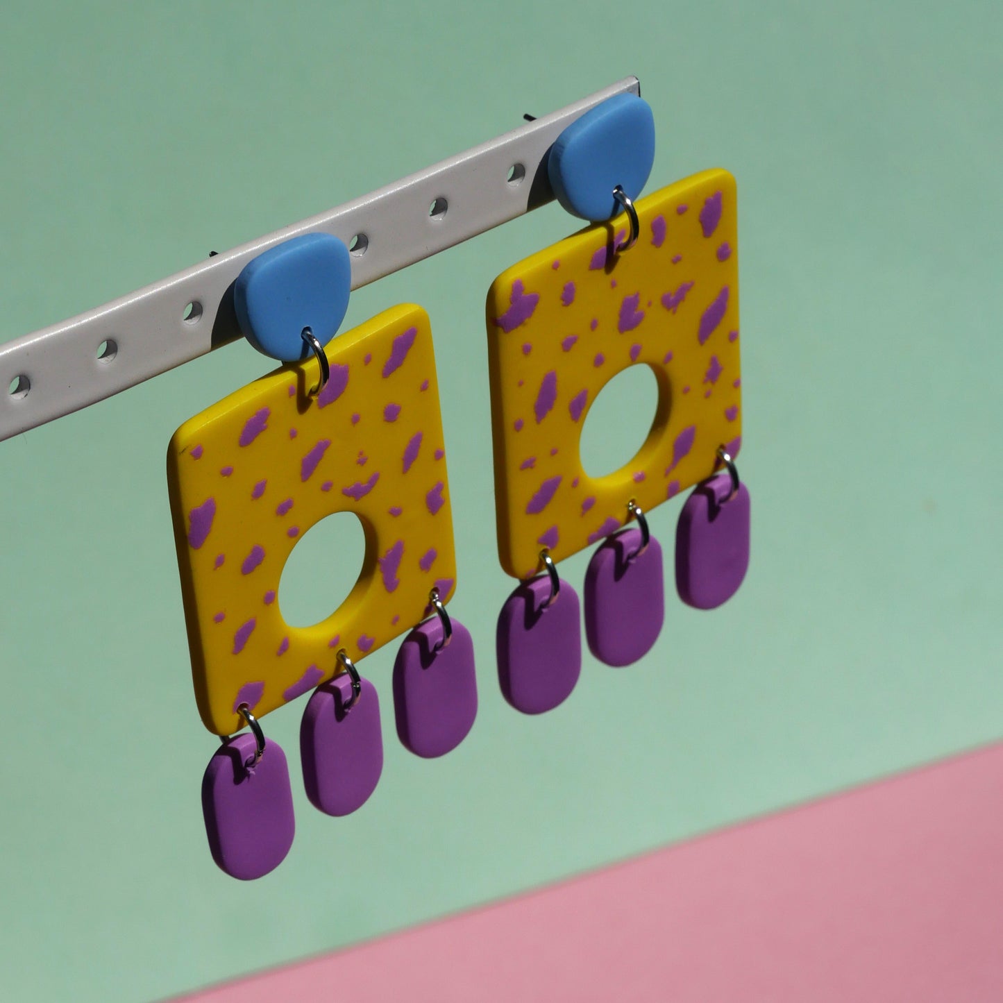 Boucles d'oreilles - Carré jaune & lila | Collection Pam