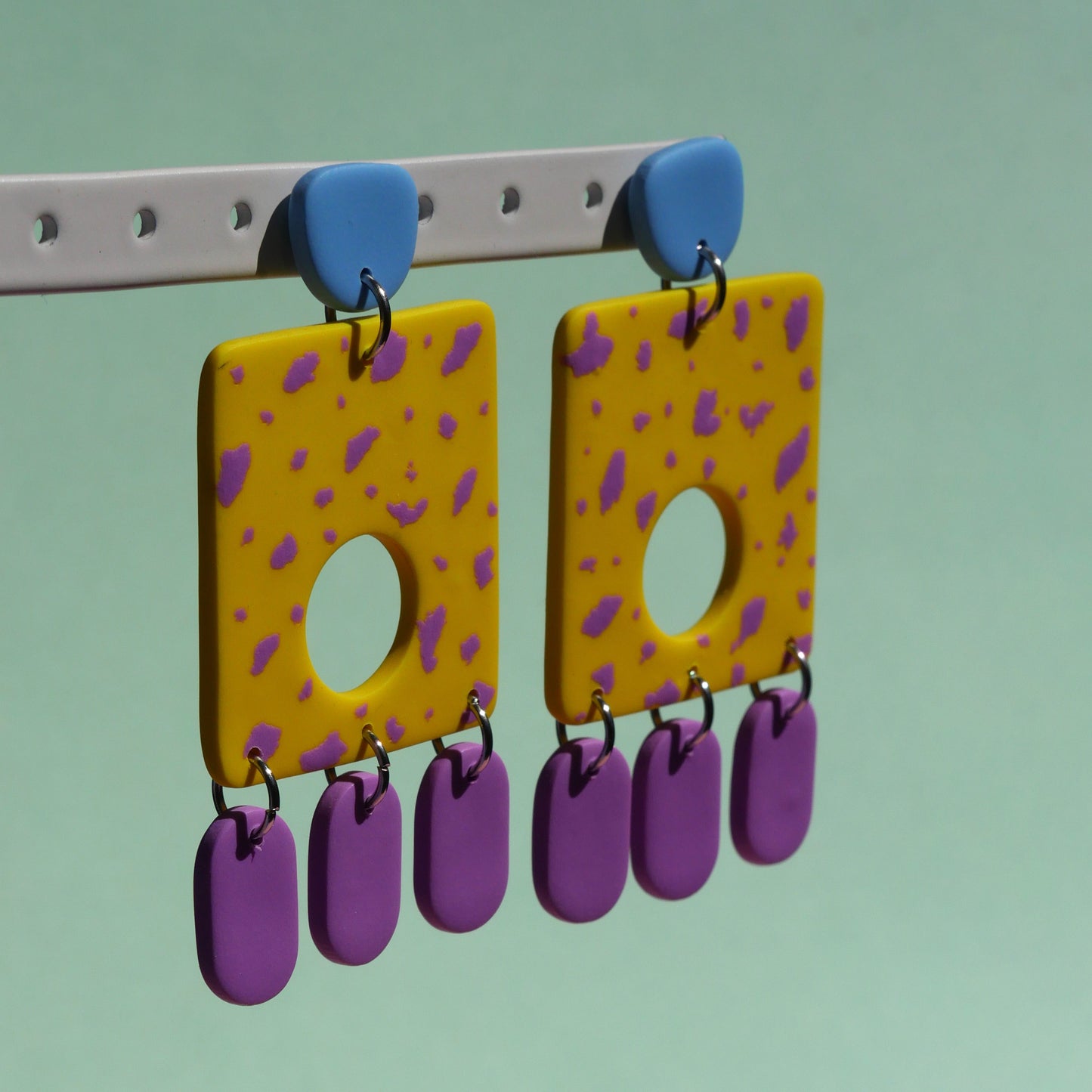 Boucles d'oreilles - Carré jaune & lila | Collection Pam