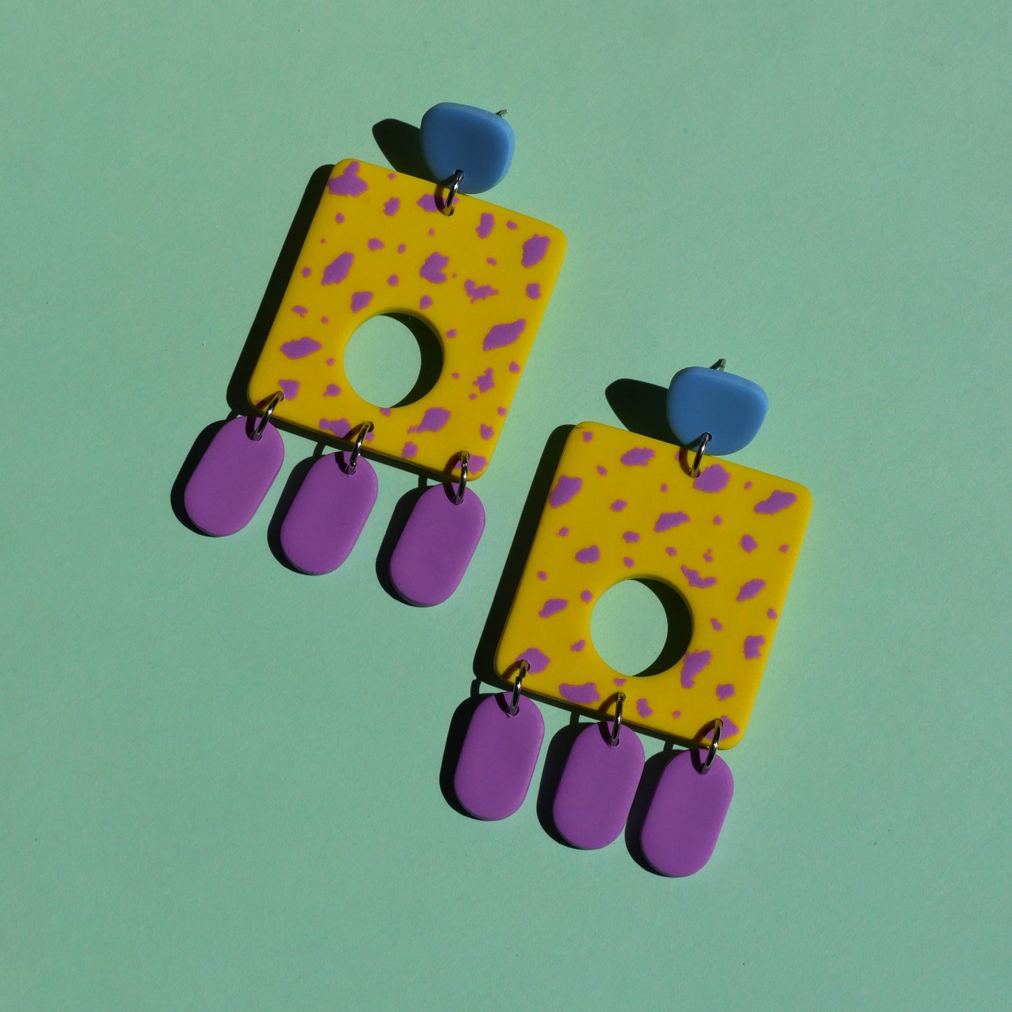 Boucles d'oreilles - Carré jaune & lila | Collection Pam