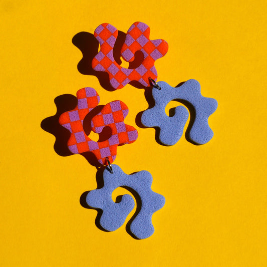 Boucles d'oreilles - Tourbillon damier & bleu | Collection Pam