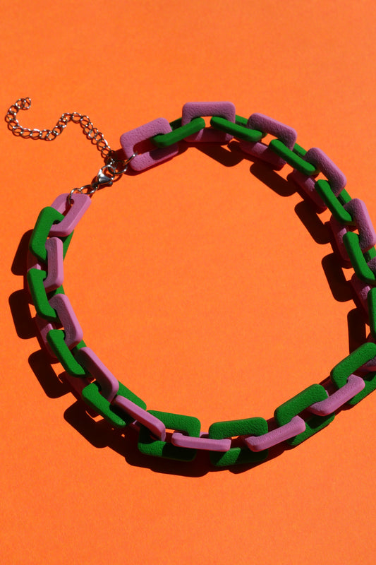 Collier chaîne - vert & rose | Collection Doris