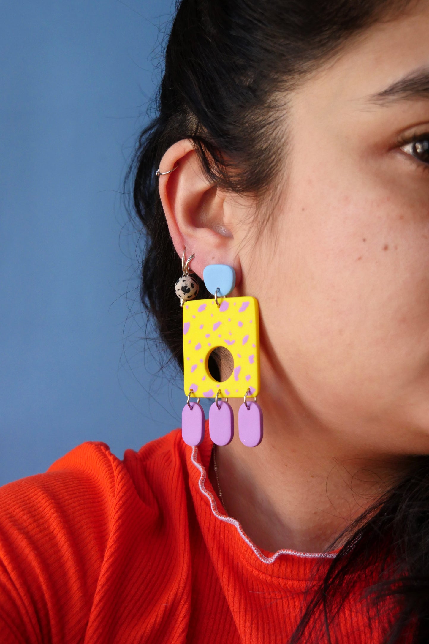 Boucles d'oreilles - Carré jaune & lila | Collection Pam