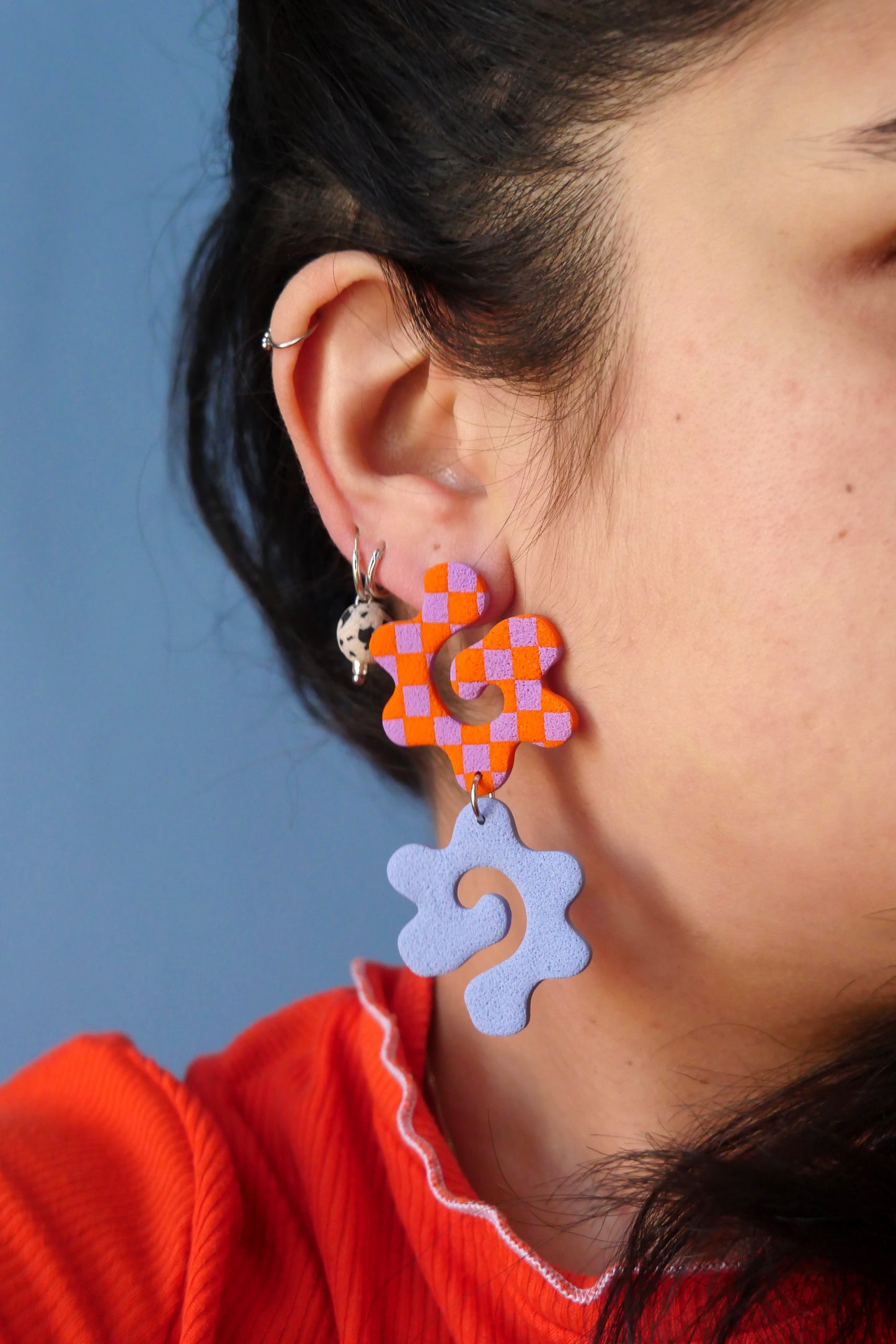 Boucles d'oreilles - Tourbillon damier & bleu | Collection Pam