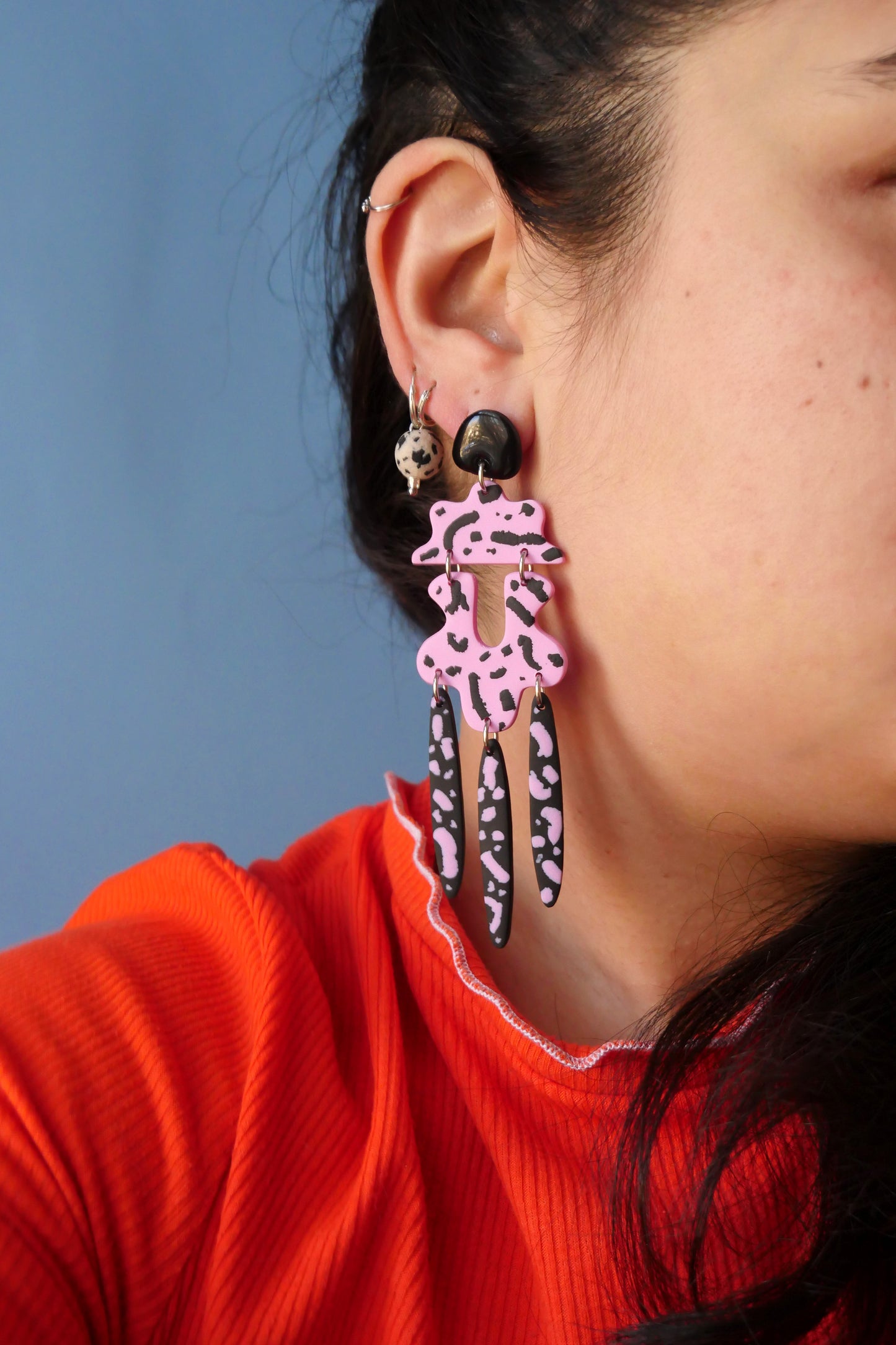 Boucles d'oreilles - Confettis noir & rose | SOLDES