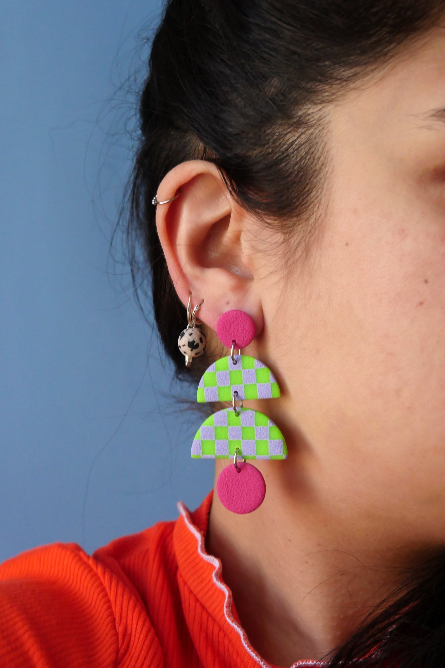 Boucles d'oreilles - Pop damier vert & violet | SOLDES
