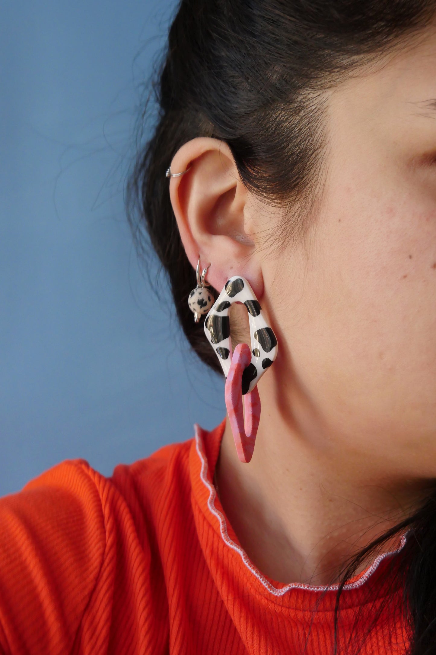 Boucles d'oreilles - Tâche de vache & rose | Collection Pam