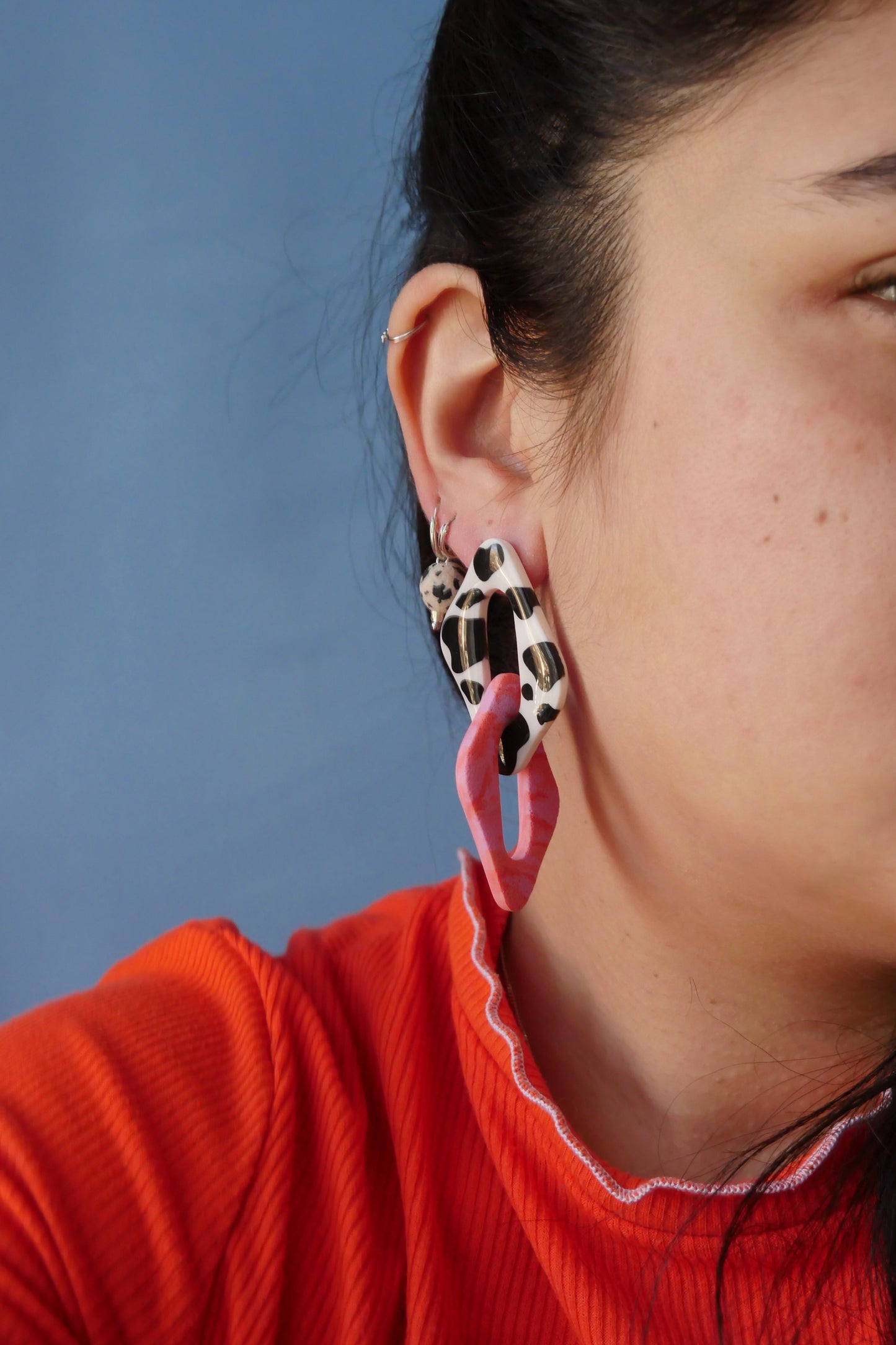 Boucles d'oreilles - Tâche de vache & rose | Collection Pam