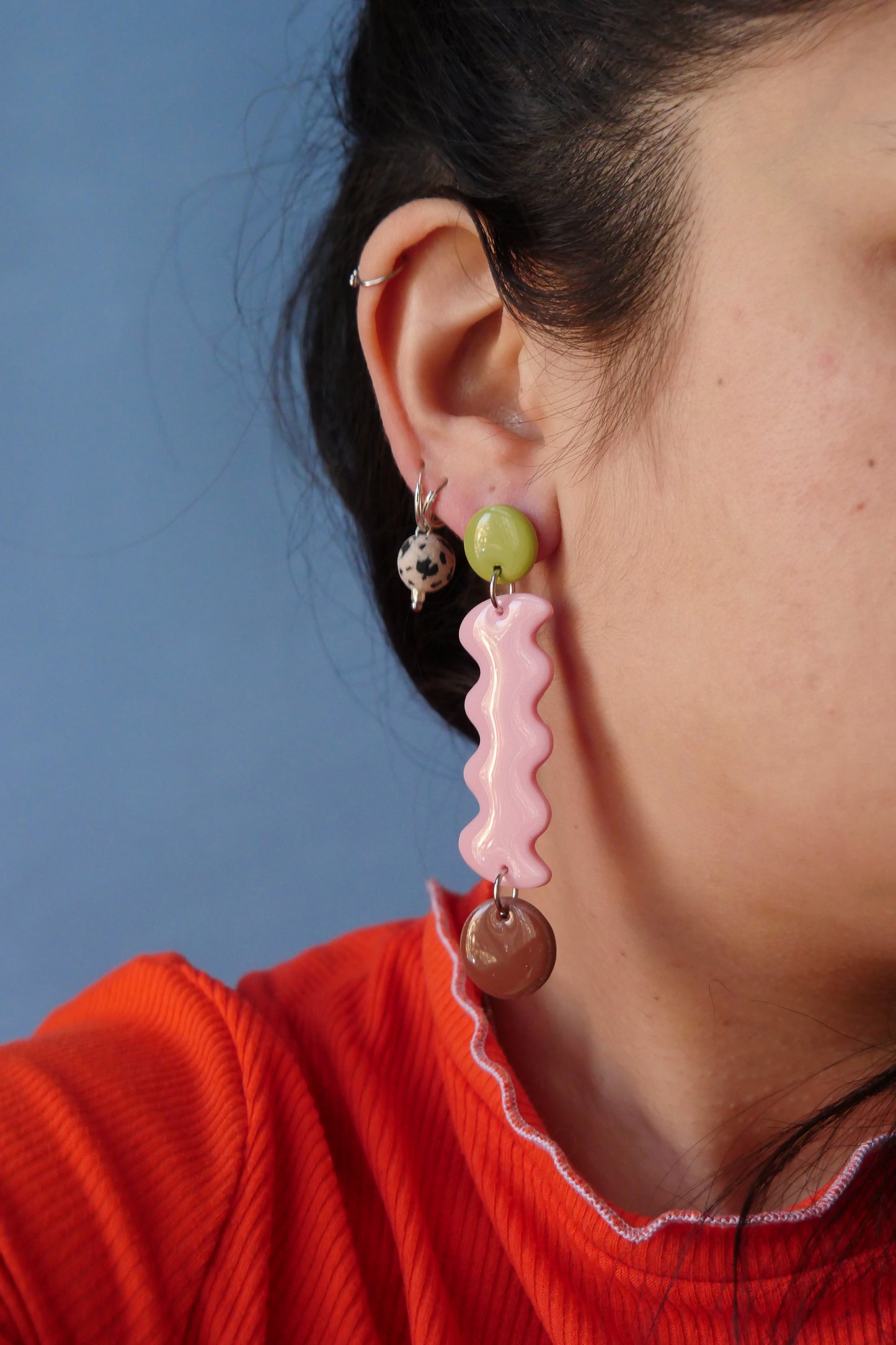 Boucles d'oreilles asymétrique - Serpentin | Collection Pam