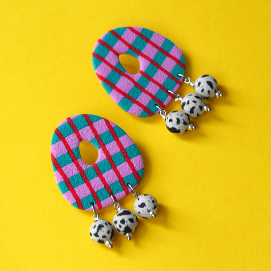 Boucles d'oreilles argile polymère - Stud rayures | Collection Berta