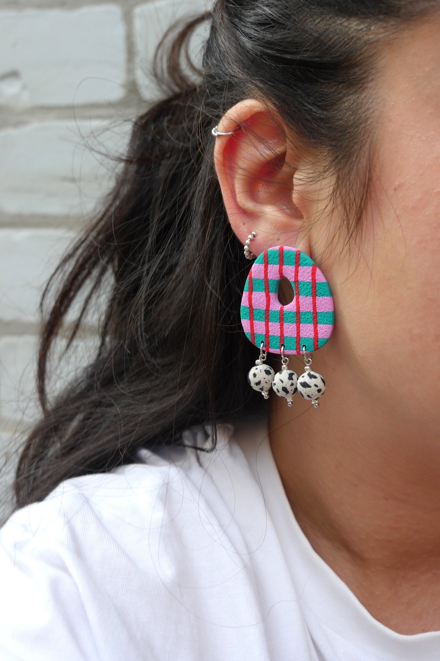 Boucles d'oreilles argile polymère - Stud rayures | Collection Berta