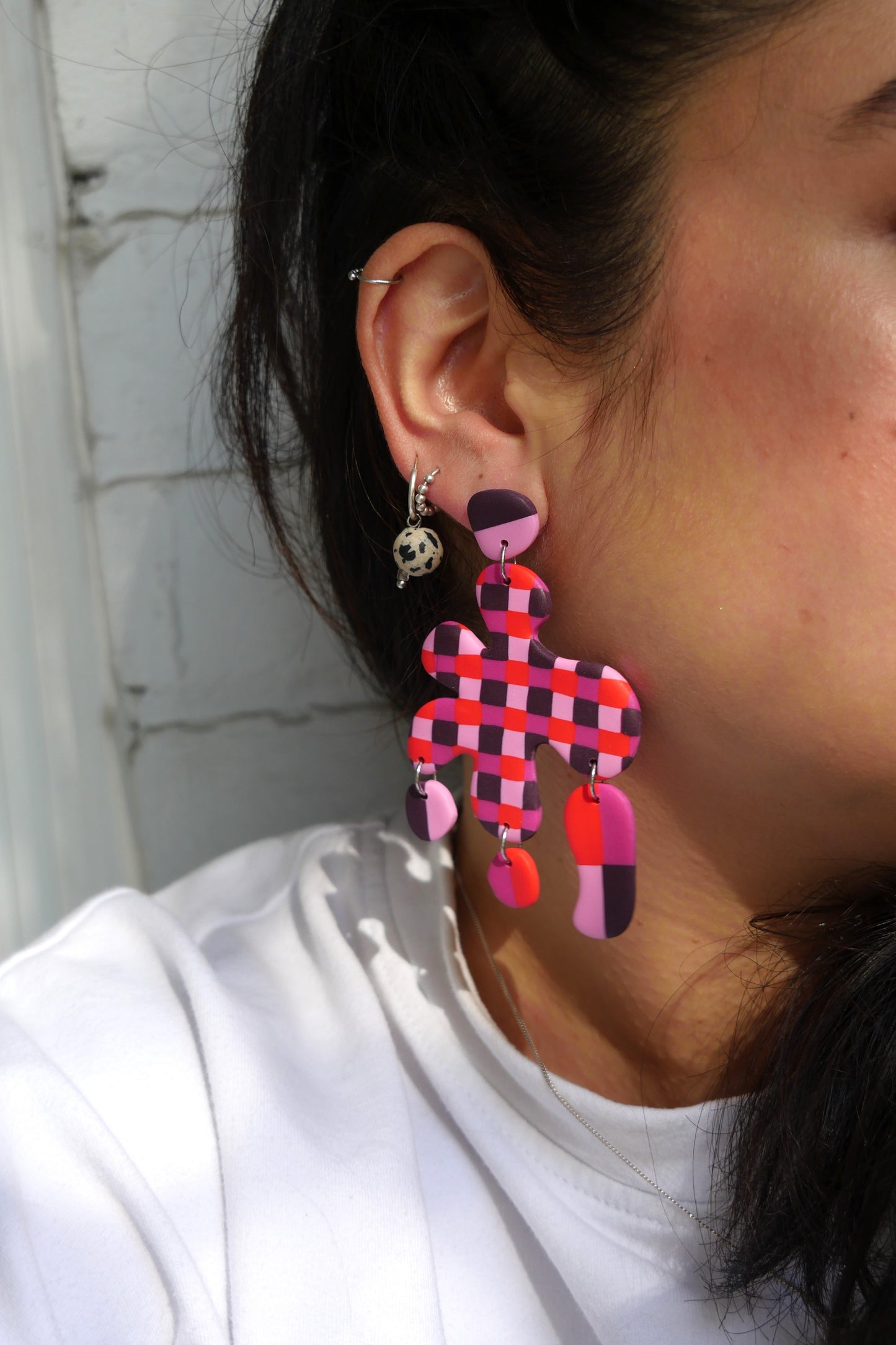 Boucles d'oreilles argile polymère - Damier automnale  | Collection Millie