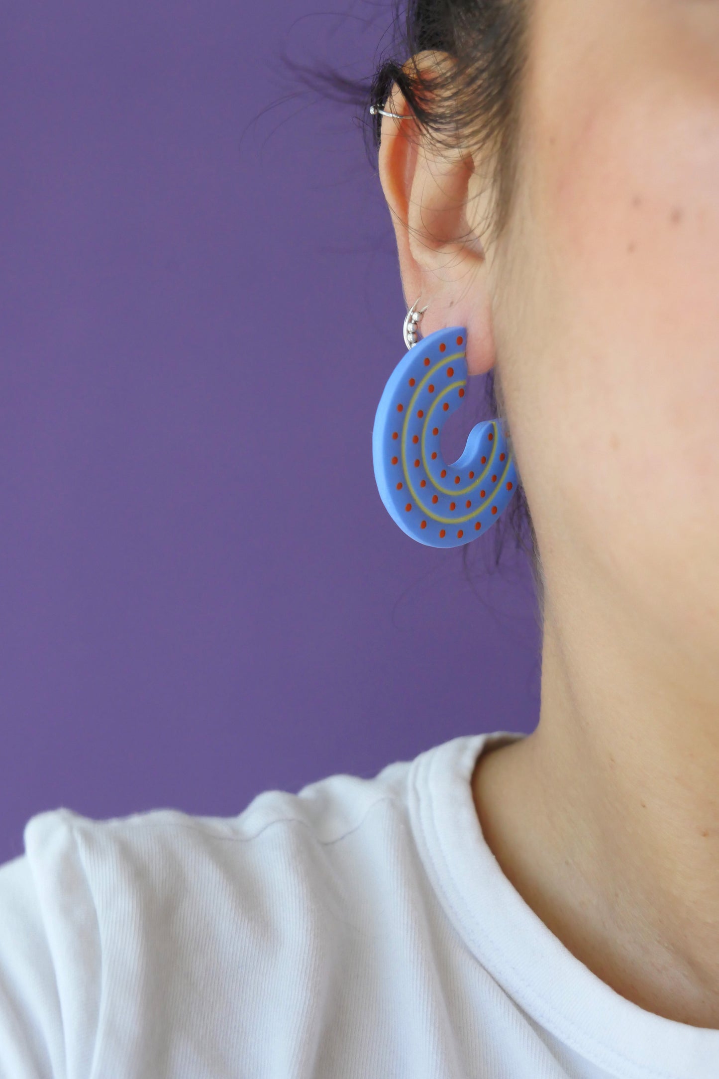 Boucles d'oreilles Créole pois bleu | Collection Huguette