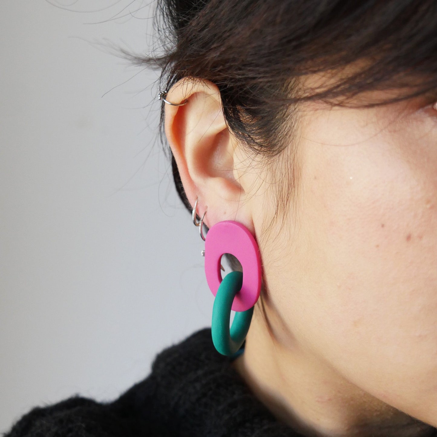 Boucles d'oreilles Lauriette - géométrique vert & rose | Collection Permanente