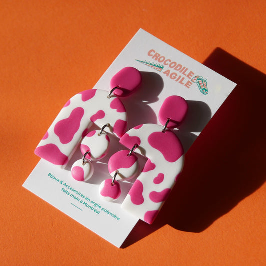 Boucles d'oreilles - tâche de vache rose | Collection Permanente