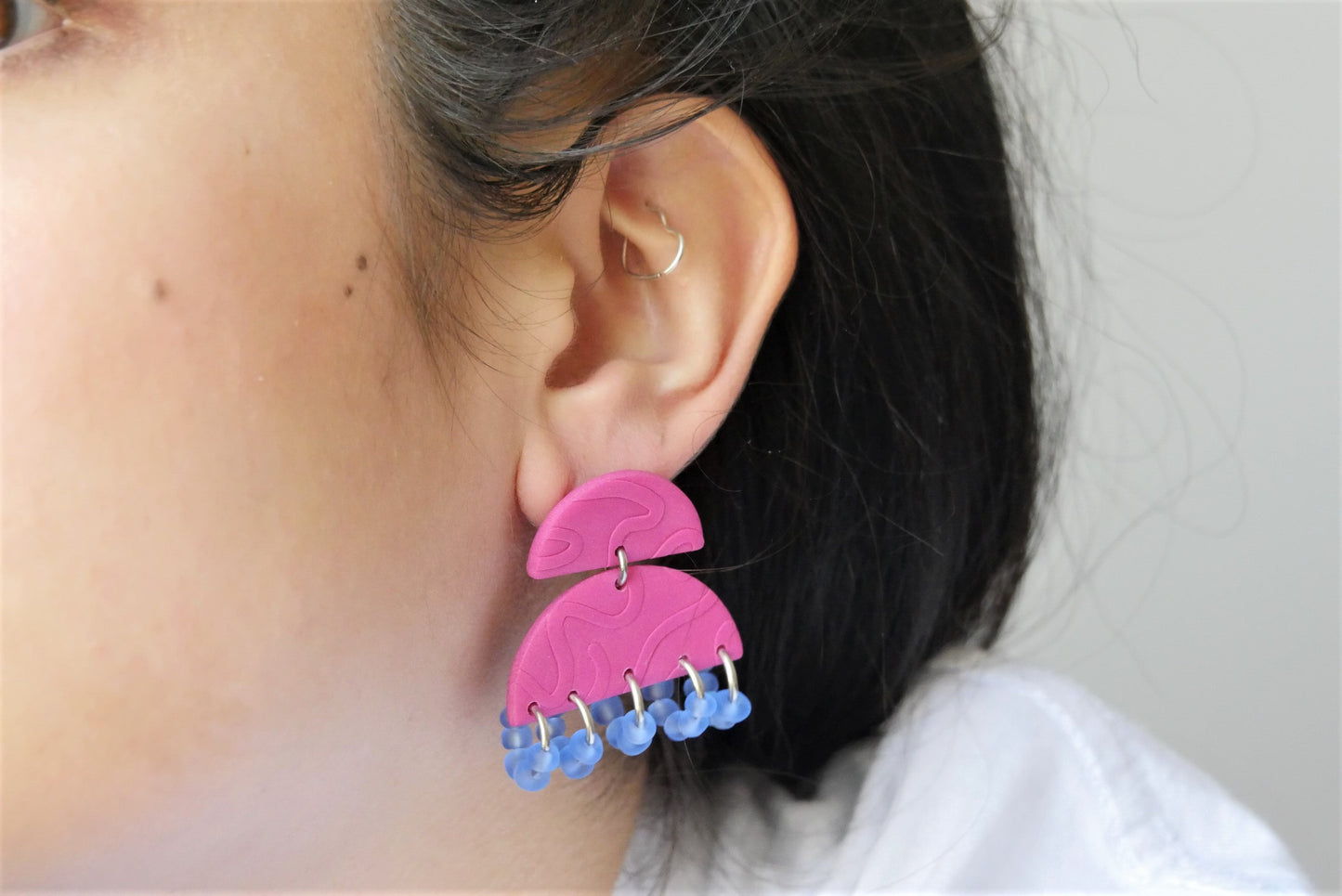 Boucles d'oreilles rose avec perles | Soldes