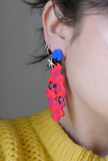 Boucles d'oreilles demi-arch - tâche de vache rouge & rose | Collection Louisette
