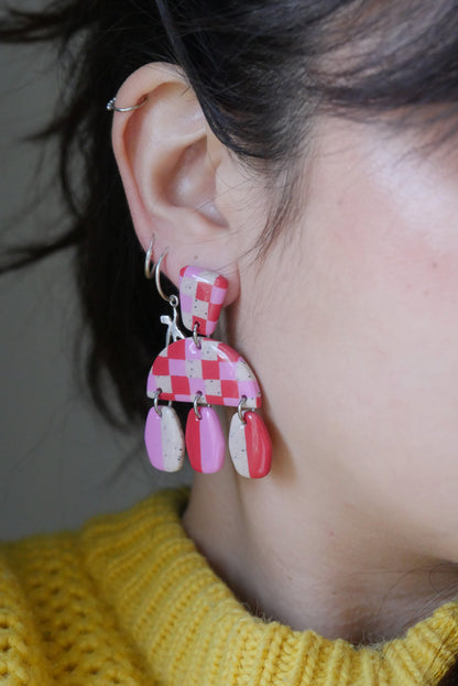 Boucles d'oreilles pendantes - damier | Collection Louisette
