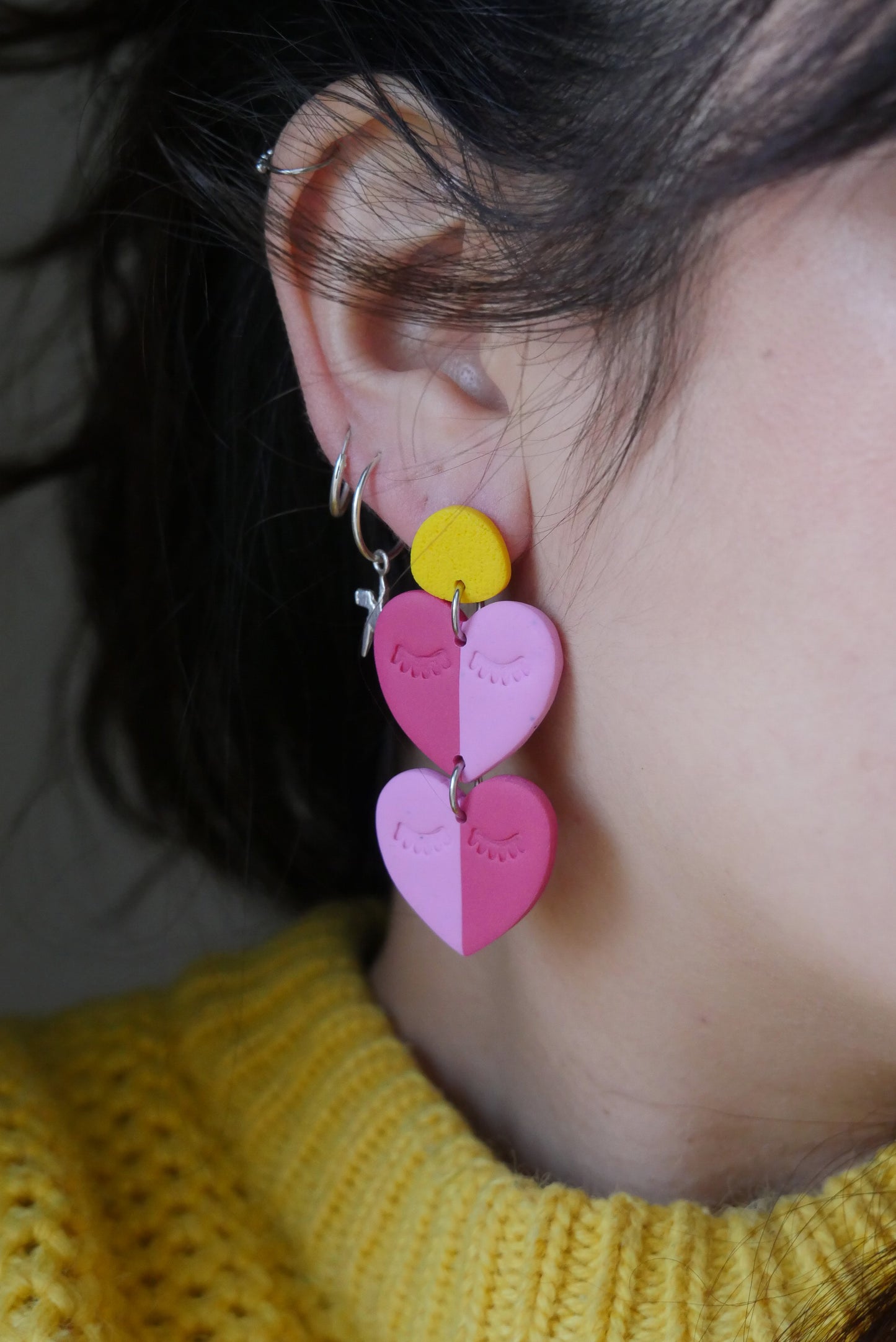Boucles d'oreilles double cœur - rose | Collection Louisette