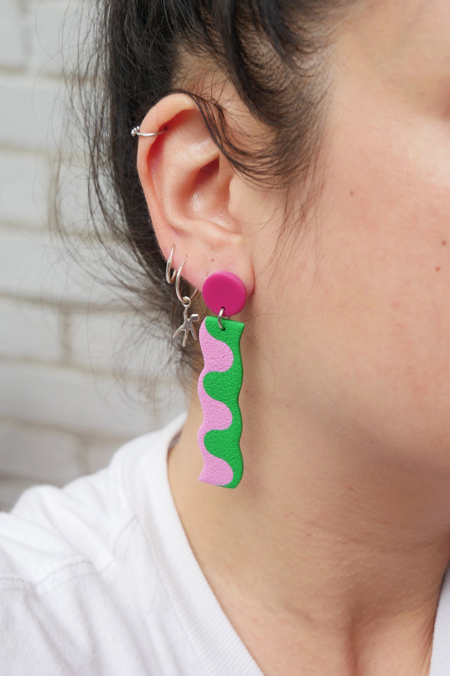 Boucles d'oreilles - Tige bicolore vert & rose | Collection Garance