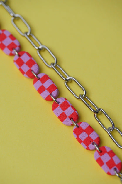 Garance eyeglass chain - red &amp; purple checkerboard | Accessories