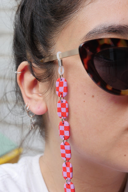 Garance eyeglass chain - red &amp; purple checkerboard | Accessories