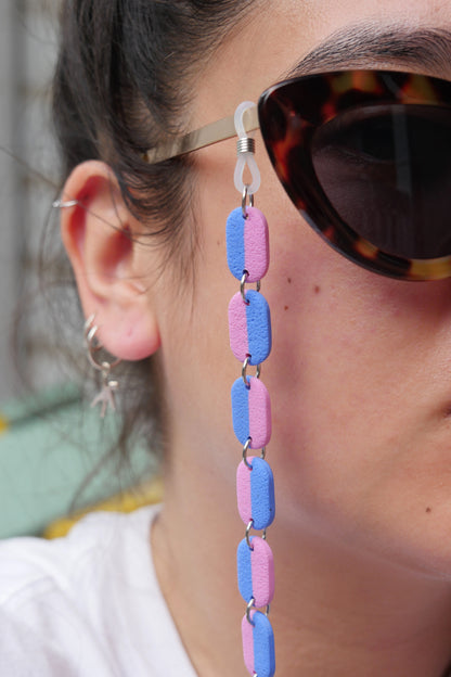 Chaîne de lunette Garance - bicolore bleu & rose | Accessoires