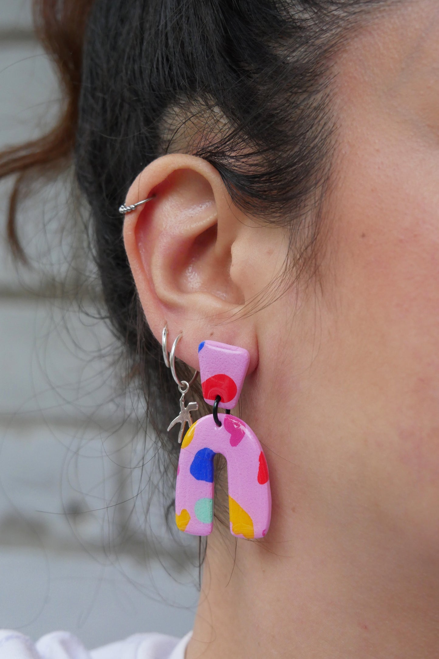 Solveig Mini Polymer Clay Earrings - Arch Pink &amp; Confetti | Unique Collection