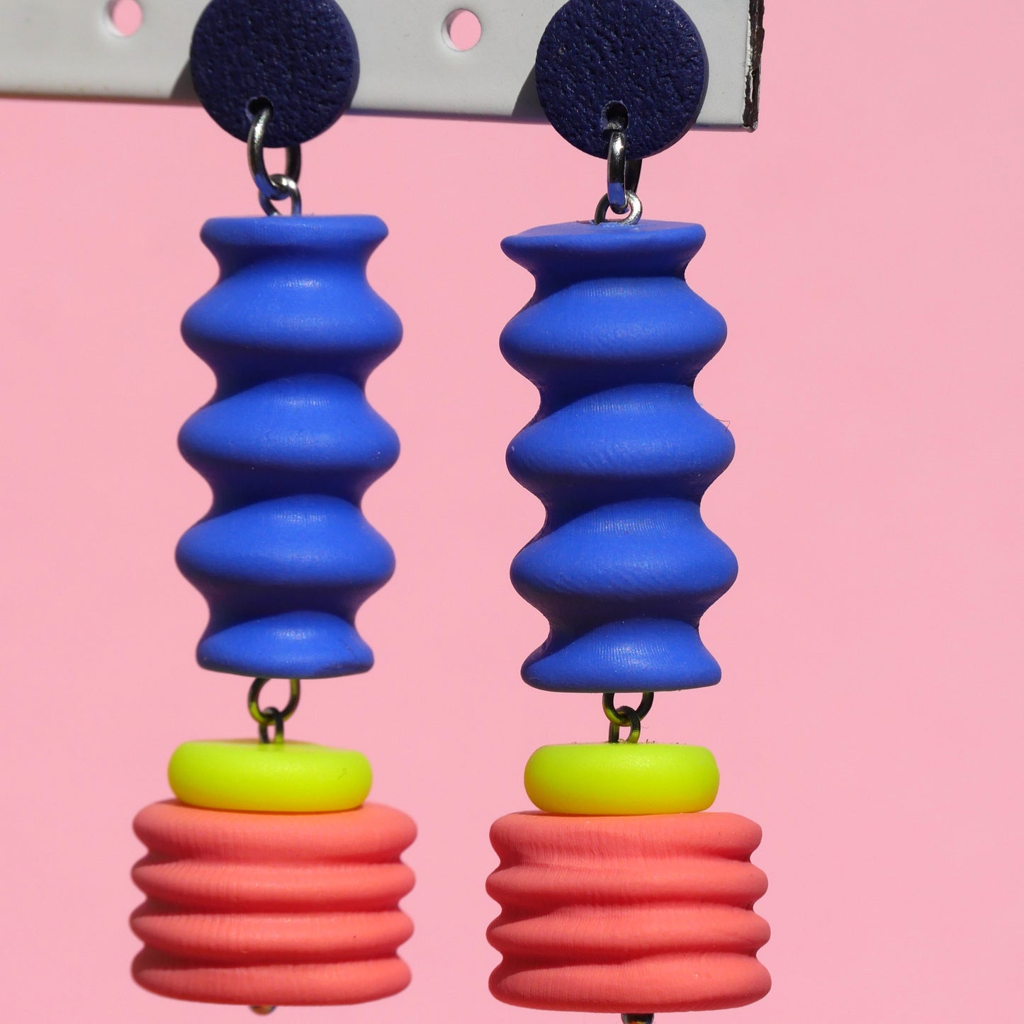 Dangle Earrings - Art Deco Blue, Coral and Yellow | Doris Collection