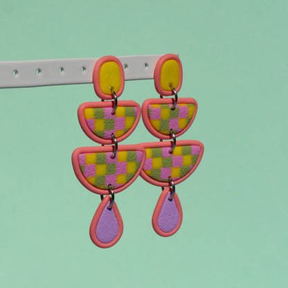 Boucles d'oreilles - Damier jaune, rose & vert | Collection Doris