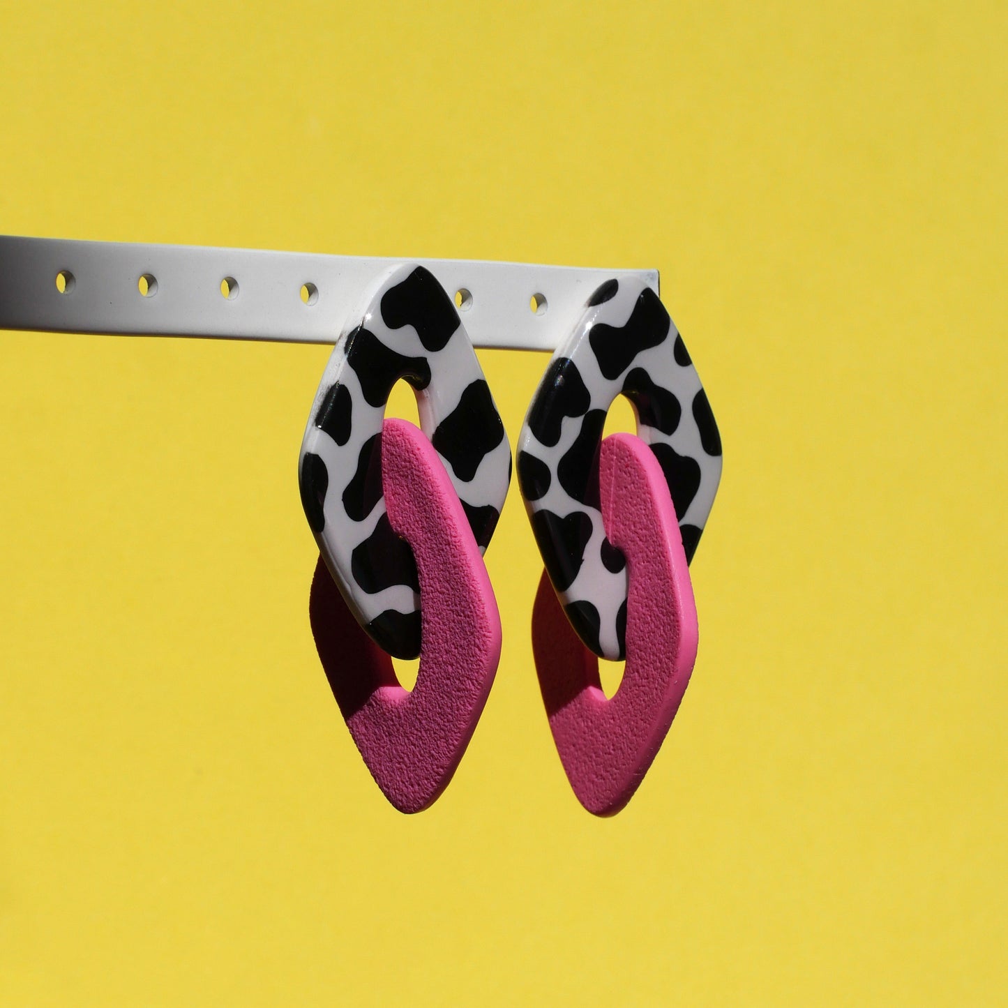 Geometric Earrings - Cow Print &amp; Rose | Doris Collection