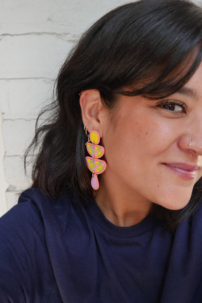 Boucles d'oreilles - Damier jaune, rose & vert | Collection Doris