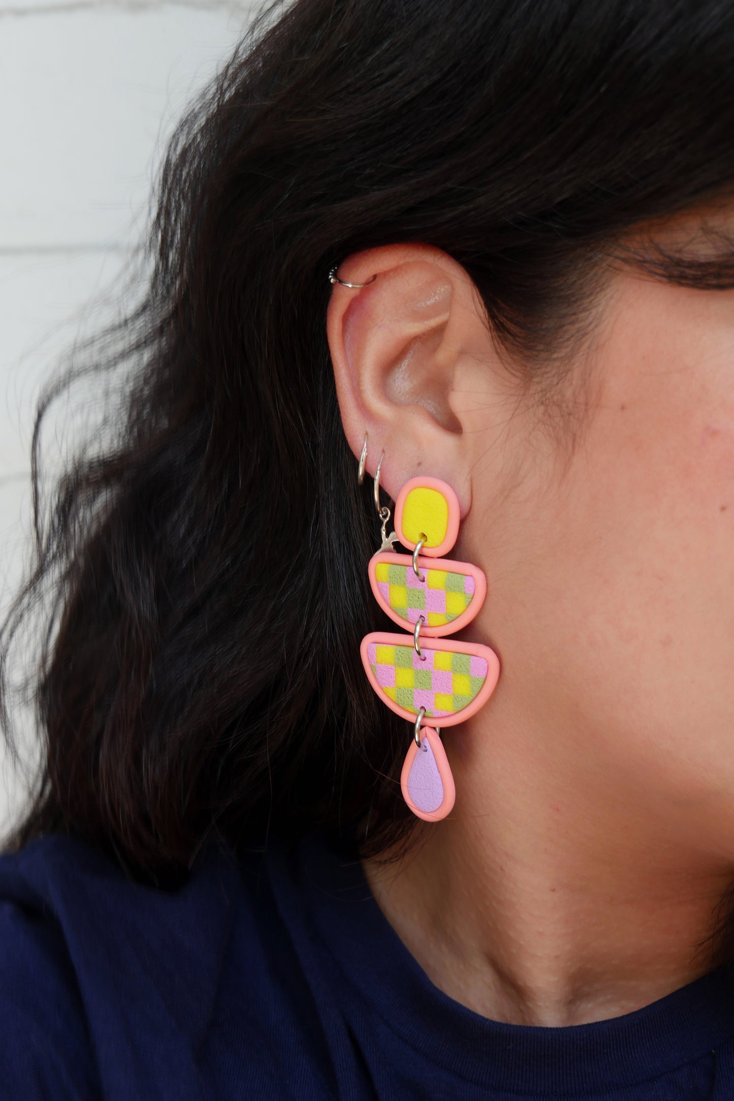 Boucles d'oreilles - Damier jaune, rose & vert | Collection Doris