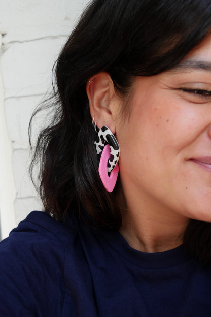 Geometric Earrings - Cow Print &amp; Rose | Doris Collection