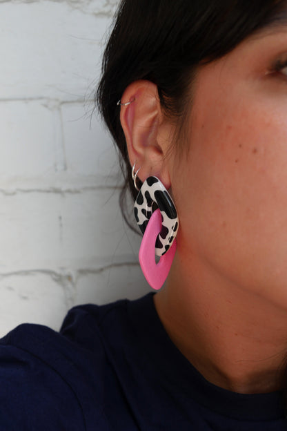 Geometric Earrings - Cow Print &amp; Rose | Doris Collection