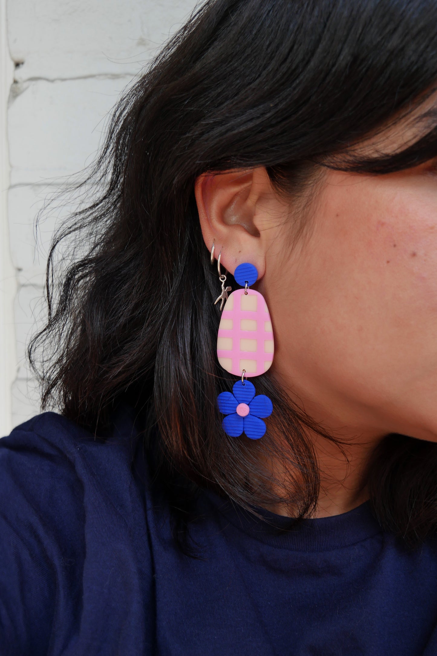 Boucles d'oreilles - Quadrillage & fleurs | Collection Doris