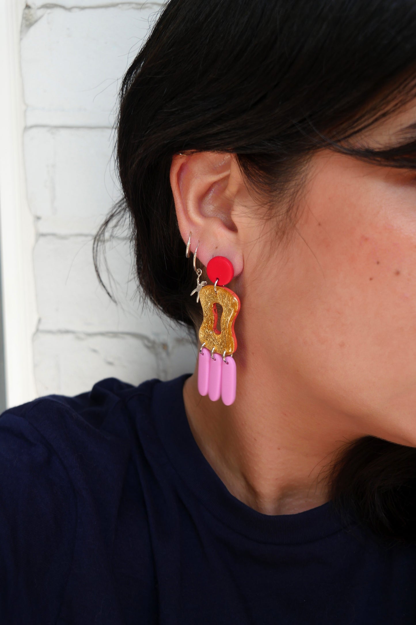 Boucles d'oreilles - Or, rose & rouge | Collection Doris