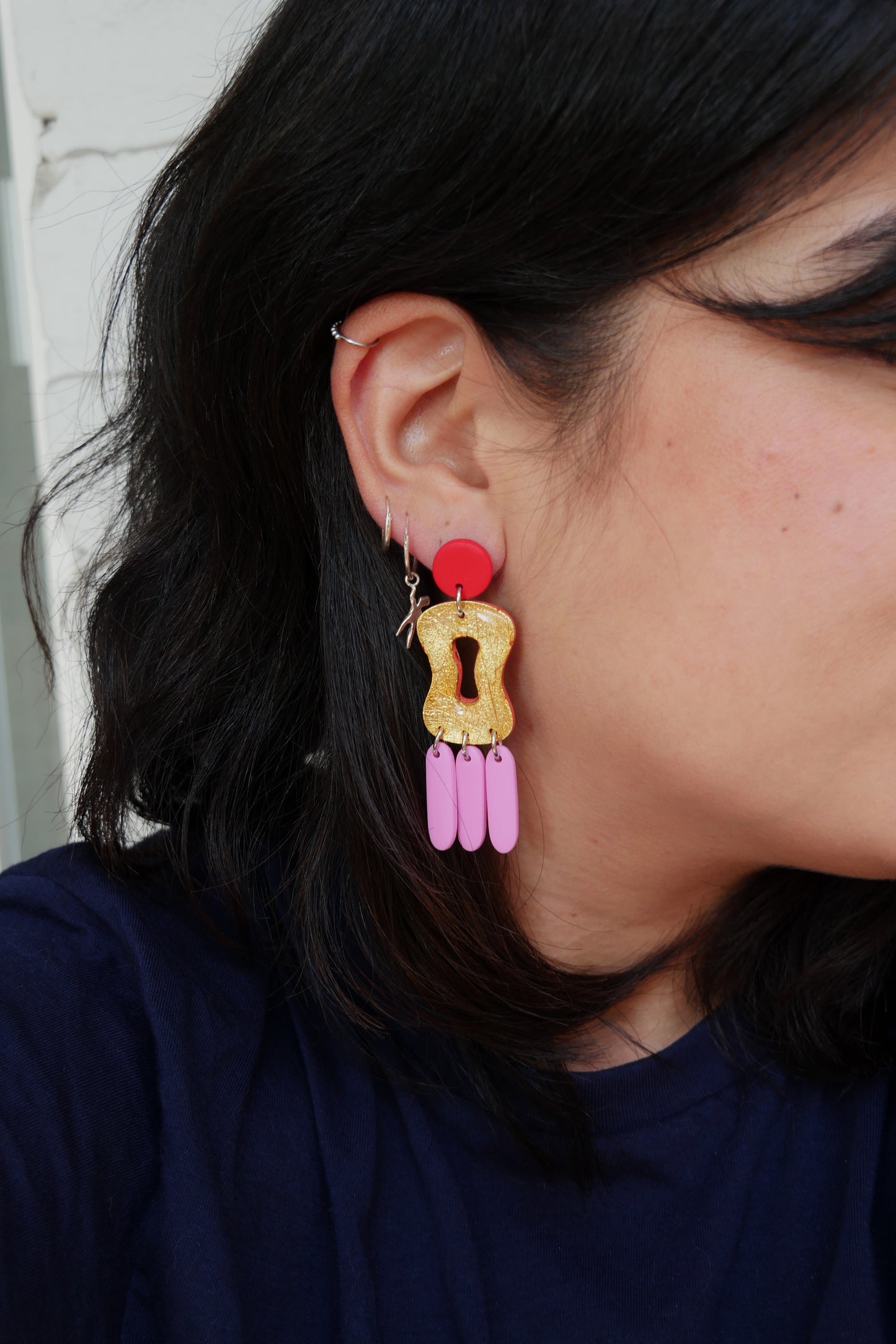 Boucles d'oreilles - Or, rose & rouge | Collection Doris