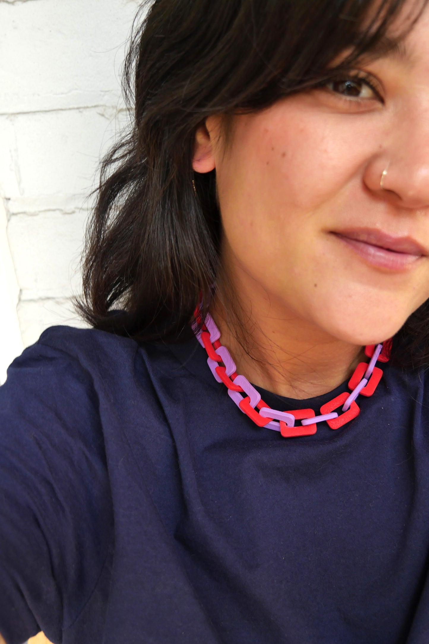 Collier chaîne - rouge & mauve | Collection Doris