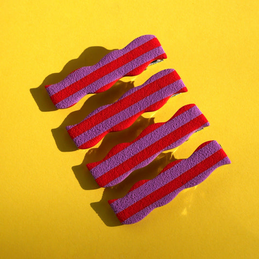 Barrettes rayées en argile polymère – Rouge et violet | Accessoires