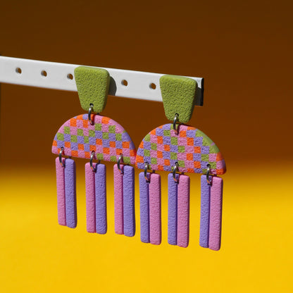 Boucles d'oreilles - Damier à frange | Collection Pam