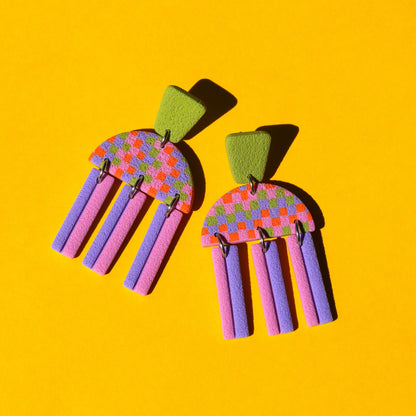 Boucles d'oreilles - Damier à frange | Collection Pam